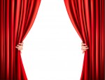 Background with red velvet curtain. Vector illustration.